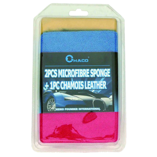 BL002 2pcs Microfibre sponge + 1pc chamois sponge