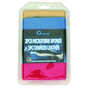 BL002 2pcs Microfibre sponge + 1pc chamois sponge